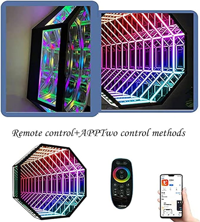 Mirror Tunnel Light LED Infinity Mirror Light with Remote Control 3D Octagon Infinity Wall Mirror Multi Color Changing Light