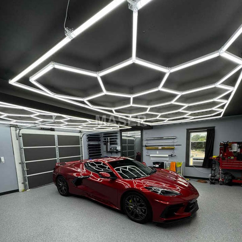 High Brightness LED Hexagon Light 3CCT Dimmable Garage Hexagon LED Lights for Car Detailing Car Wash Station 15 Grid System