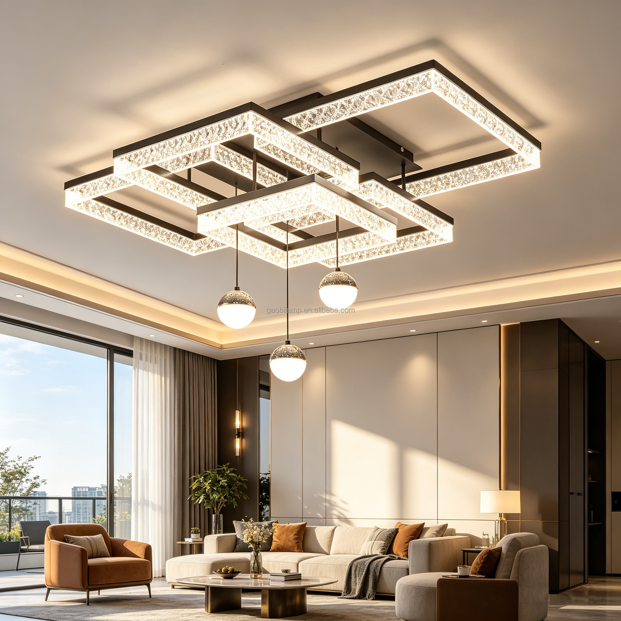 Modern Luxury LED Ceiling Light Geometric Square Ceiling Lamp Decoration Dimmable Home Lighting for Living Room