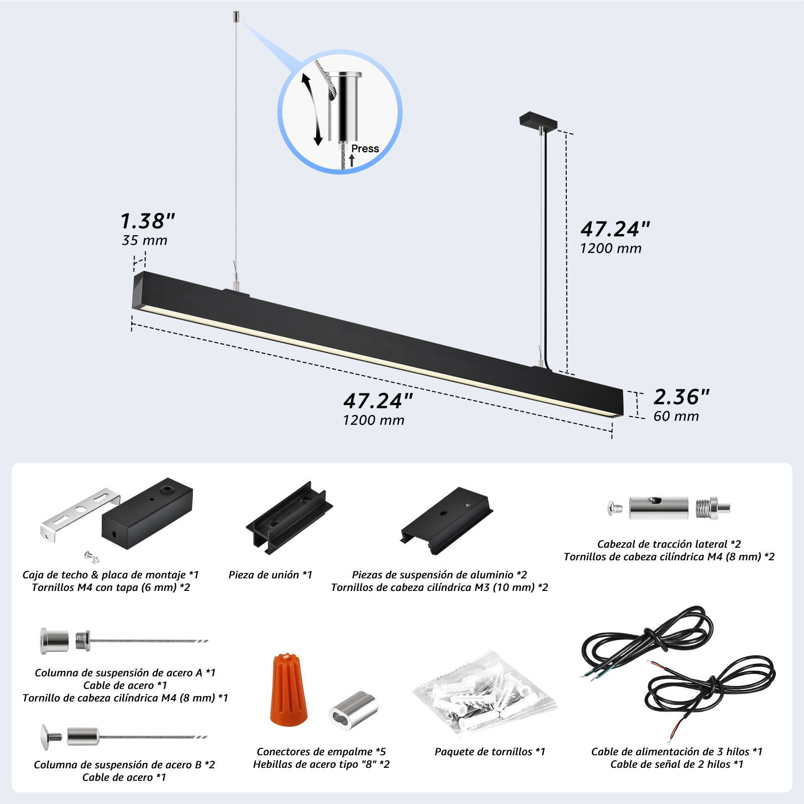 2024 Hot Led Project Office Home Dinner Pendant Light Minimalism Black Linear Light 1.6m Length 30W Suspend Light