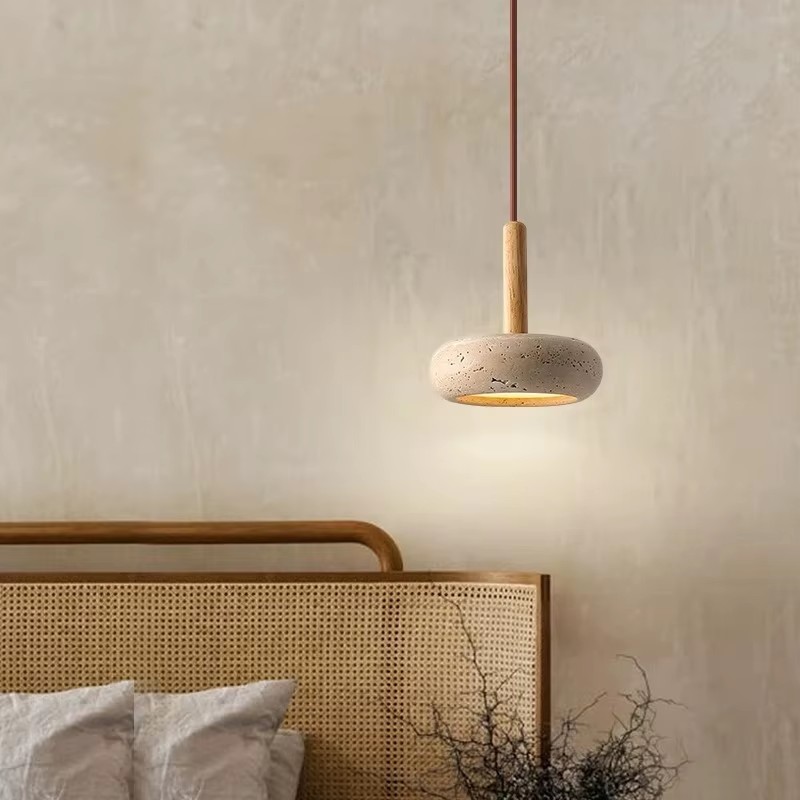 Wholesale Retro Stone Pendant Light Minimalist Lighting for Bedroom Villa Hotel Decor Natural Yellow Travertine LED Hanging Lamp