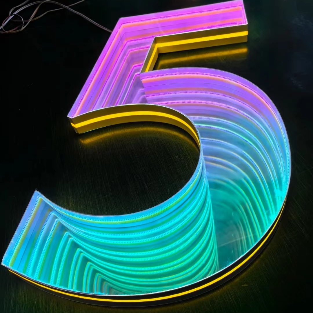 Latest 3D Octagon Infinity LED Wall Mirror Letter LED Illuminated Sign with Remote Control Mirror Tunnel Light