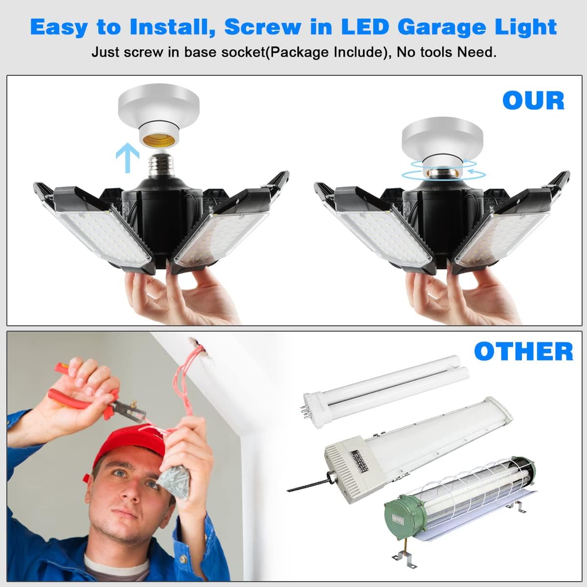 Aluminum Deformable IP65 Garage Ceiling Light LED Panels 6000K Industrial Pendant Remote Control Ar111 Base Car Wash Dimmable