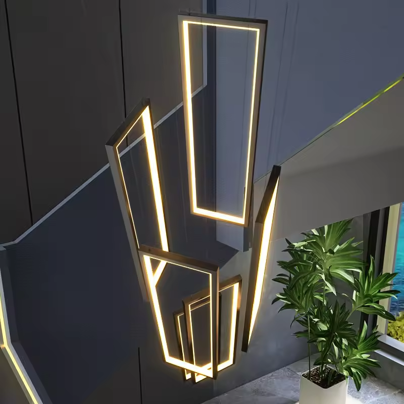 Stairs Hotel High Ceiling Pendant Lights Geometric Modern Long Staircase Customized Acrylic Chandelier for Hall