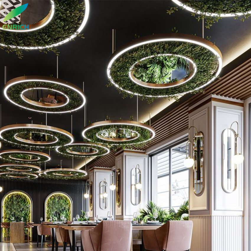 Circular Led Ceiling Lights Gym Green Plant LED Rings Hanging Lamp 165~265V Chandelier Round Pendant Light