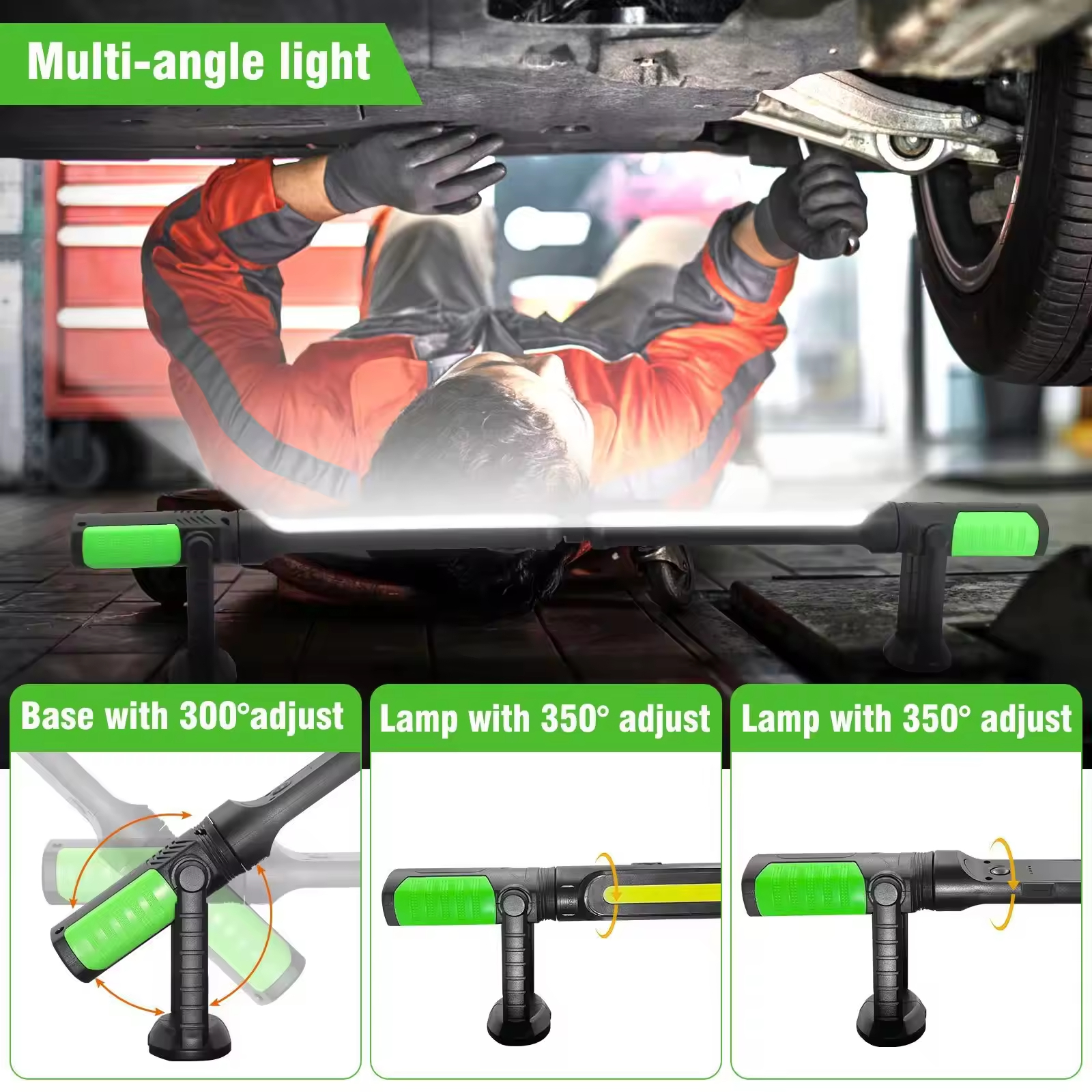 Portable Waterproof IP65 LED Work Light Rechargeable Magnetic Bar Mechanic Underhood Repair Emergency Use 6000K Daylight 360