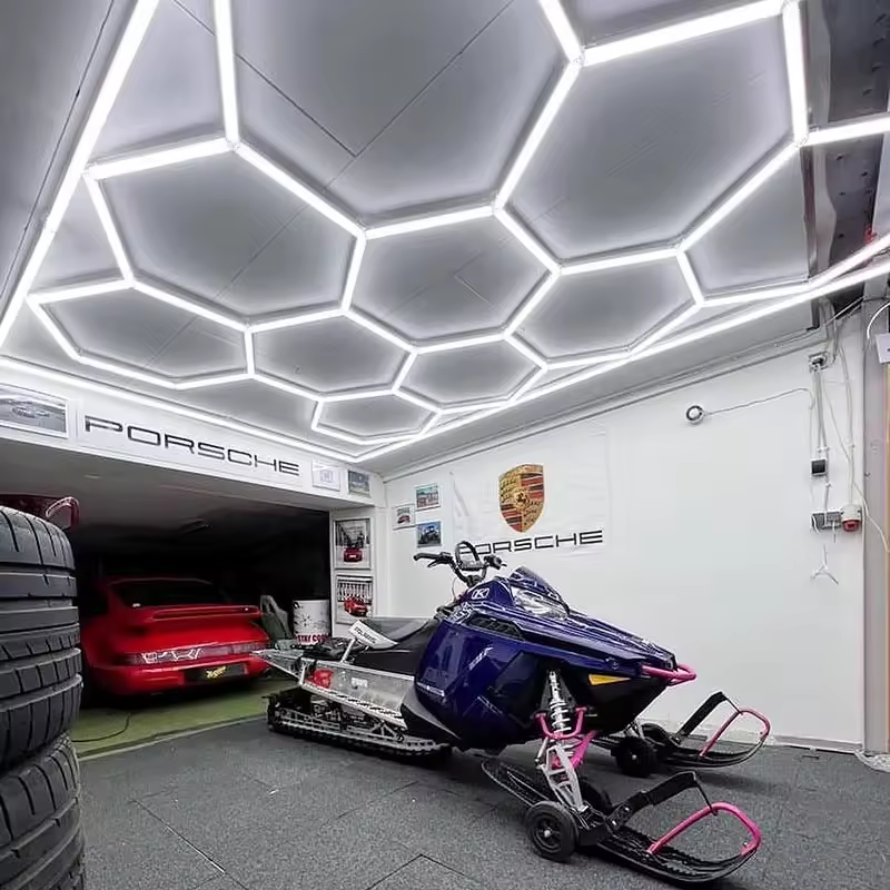 Etop Hexagrid Wide Voltage 110V 220V Linkable Surface Mounted LED Hexagon Garage Ceiling Light for Workshop Gym Detailing Shop