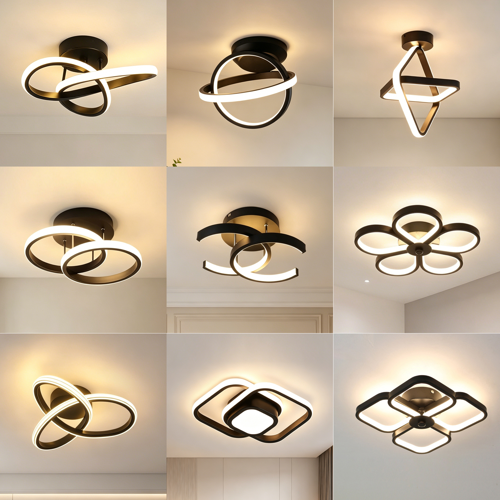 Modern LED Ceiling Light Geometric Line Design Black Gold Flush Mount Lamp Living Room Bedroom Nordic Minimalist Home Lighting