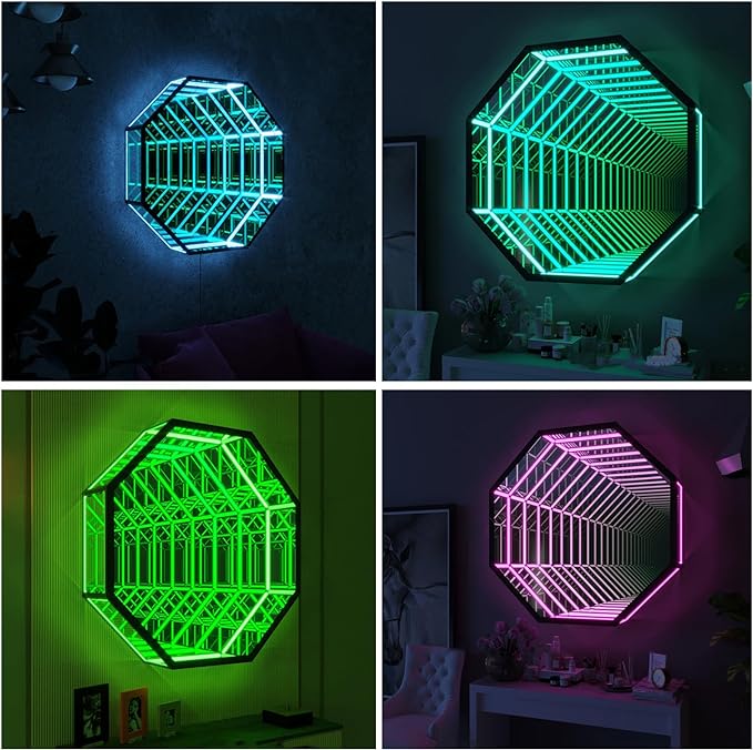 Mirror Tunnel Light LED Infinity Mirror Light with Remote Control 3D Octagon Infinity Wall Mirror Multi Color Changing Light