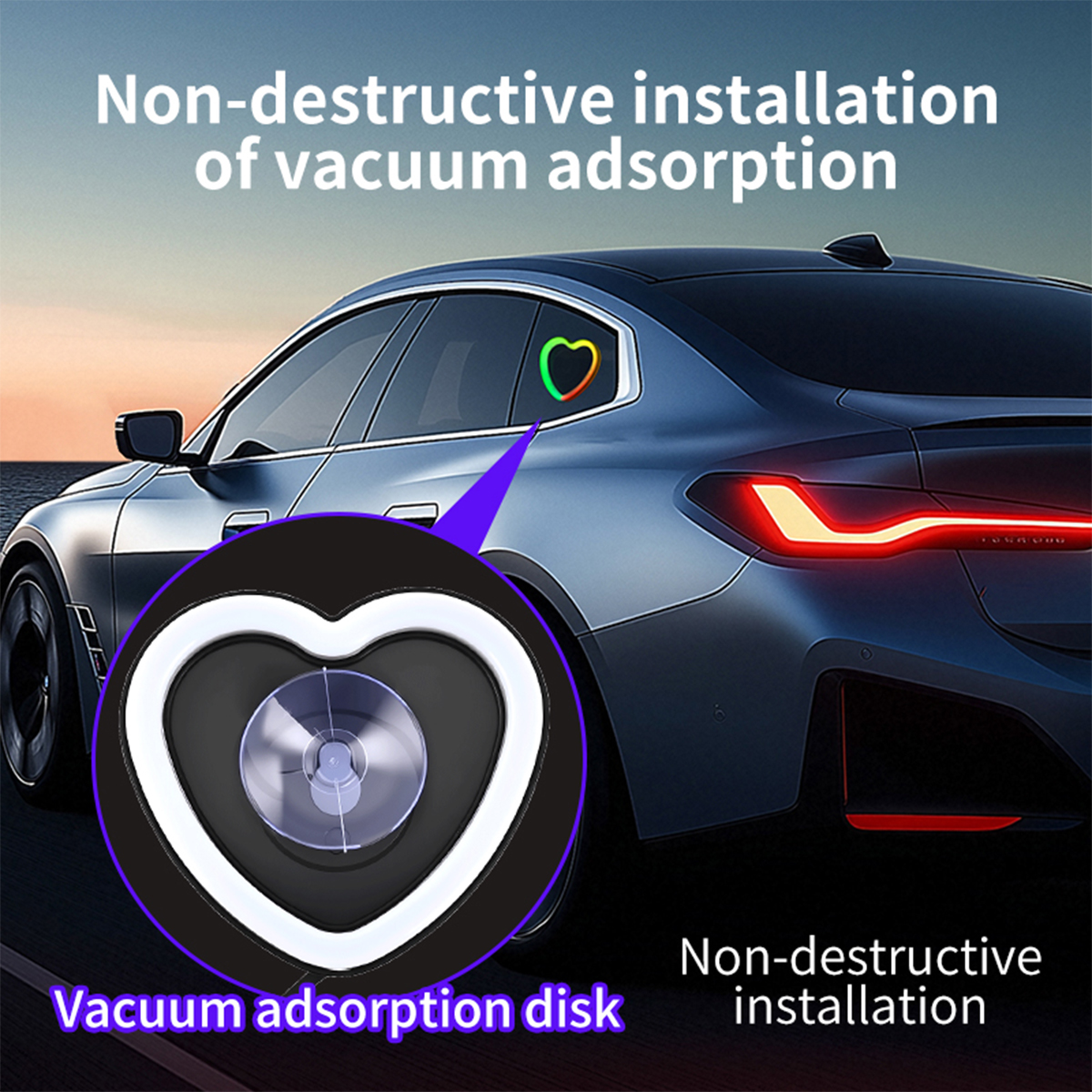 New Universal Car Triangle Window Heart Lamp USB and App-Controlled Colorful Changing LED Neon Light Car Ambient Light