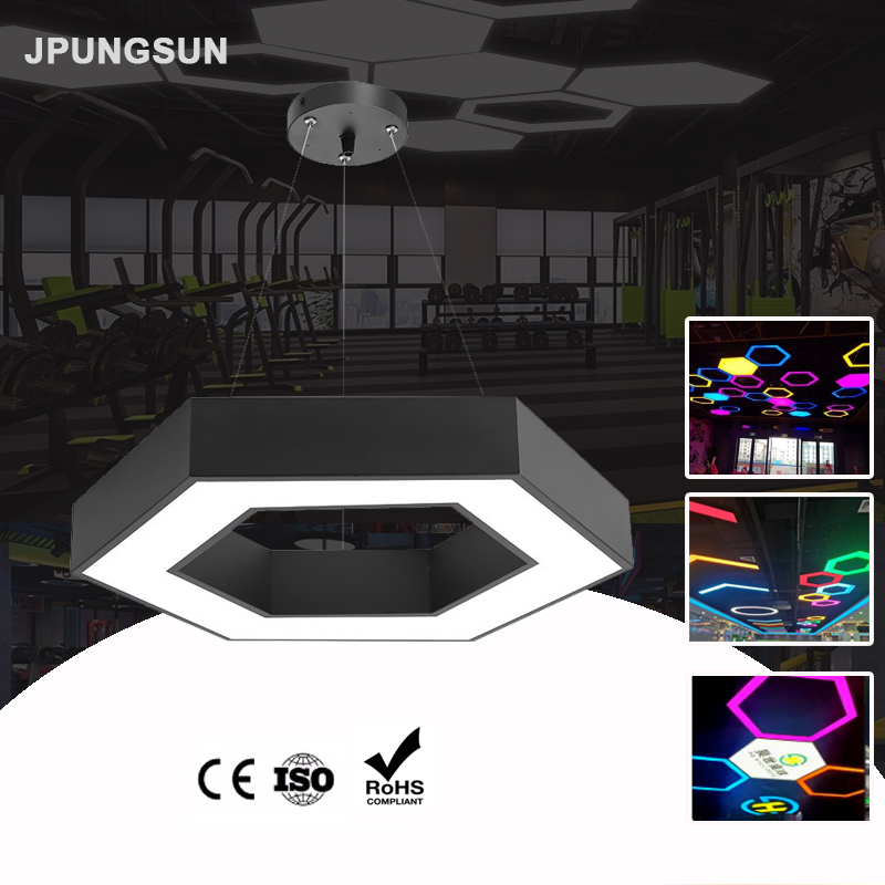 RGBW RGB Black White Modern Indoor Industrial Hexagon LED Minimalist Office Use Led 20w Linear Pendant Light for Gym
