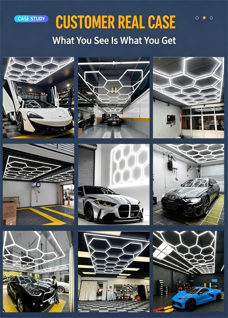 Car Detailing LED Ceiling Light Hexagon Honeycomb Modular Linkable Light Car Wash Bay Auto Detailing Shop Garage