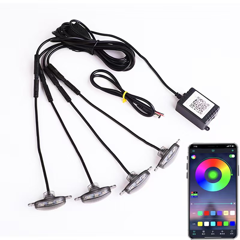 RGB Car Front Grille Light 4pcs in One APP Control 12V Led Grid Hood Light for Modify Off-road Vehicle Jeep SUV Decorative Lamp