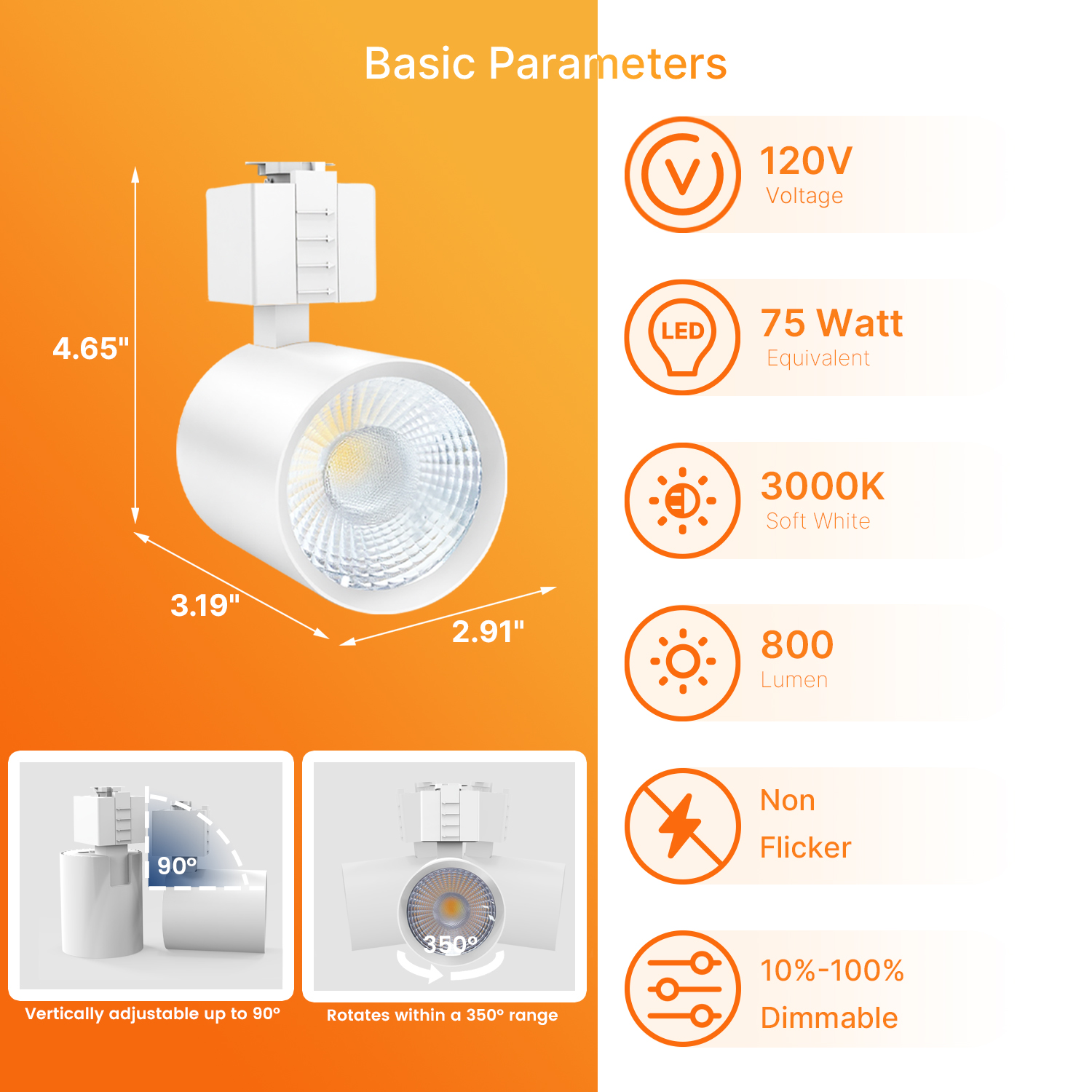 Fast Delivery Modern Indoor LED Dimmable Track Light Head COB Spotlight 8W 800lm 3000K RA90 Vertically Adjustable 90 Showroom