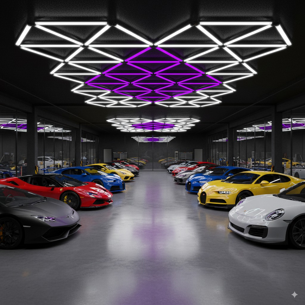 Hexagon Honeycomb Lamp for Car Wash & Workshop,LED Work Lights for Garage Ceiling Parking Garage Luminaires,hexagon Led Light