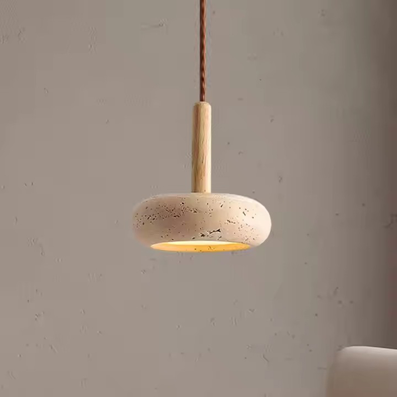 Wholesale Retro Stone Pendant Light Minimalist Lighting for Bedroom Villa Hotel Decor Natural Yellow Travertine LED Hanging Lamp