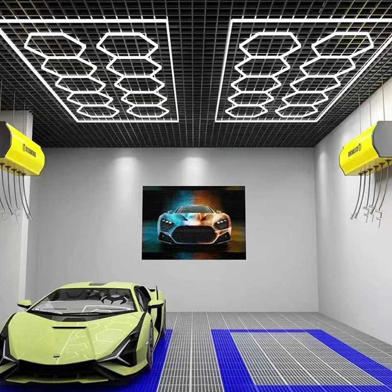2025 Hot Selling Customized Garage Hex Hexagonal Led Lights 672w Honeycomb Led Car Detailing Ceiling Light Car Workshop Light