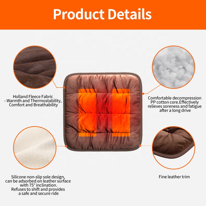 Anjuny Soft Quilted USB Car Seat Heater Pad Square Home Office Outdoor Heated Cushion Lumbar Pillows Foam Office Chair
