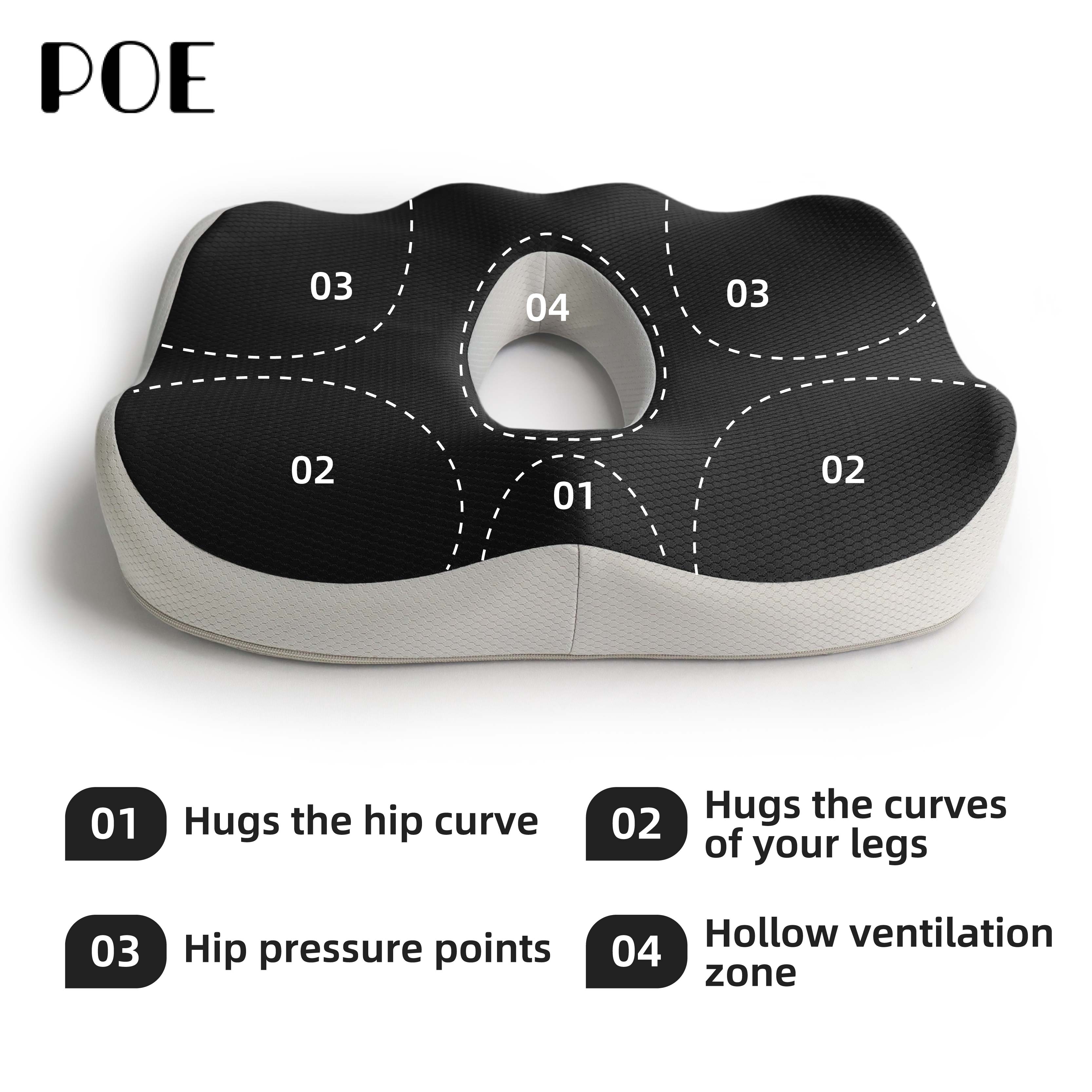 Ergonomic Memory Foam Office Seat Cushion For Home Car Chairs Non-Slip Pain Relief Removable Cover Washable Sewing Customizable