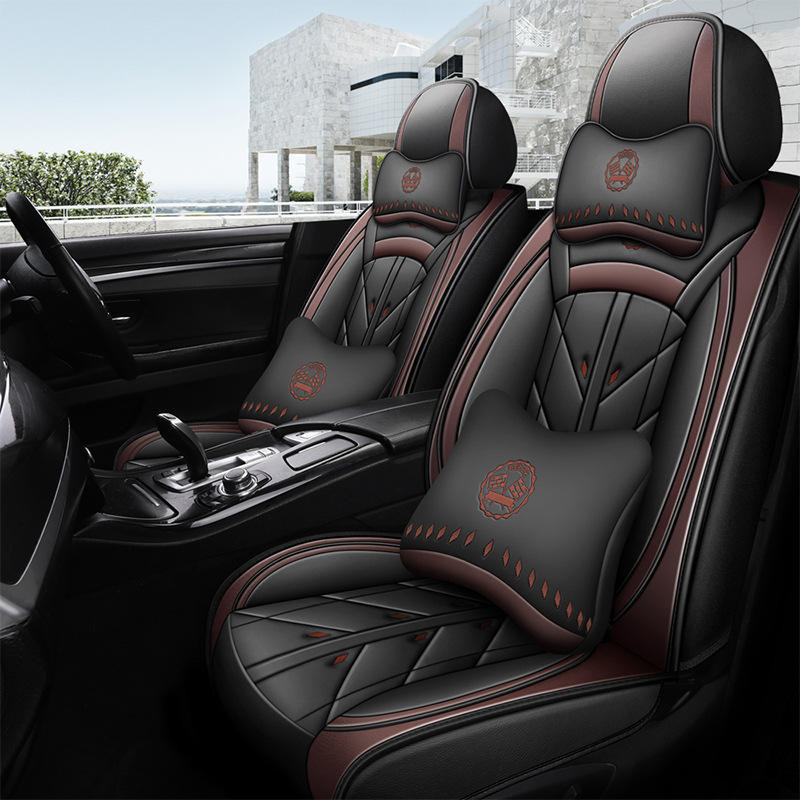 Soleway C-P-40 Universal PVC Leather Car Seat Covers Luxury Black Red Woven Design Full Surround All-Season Auto Seat Protector
