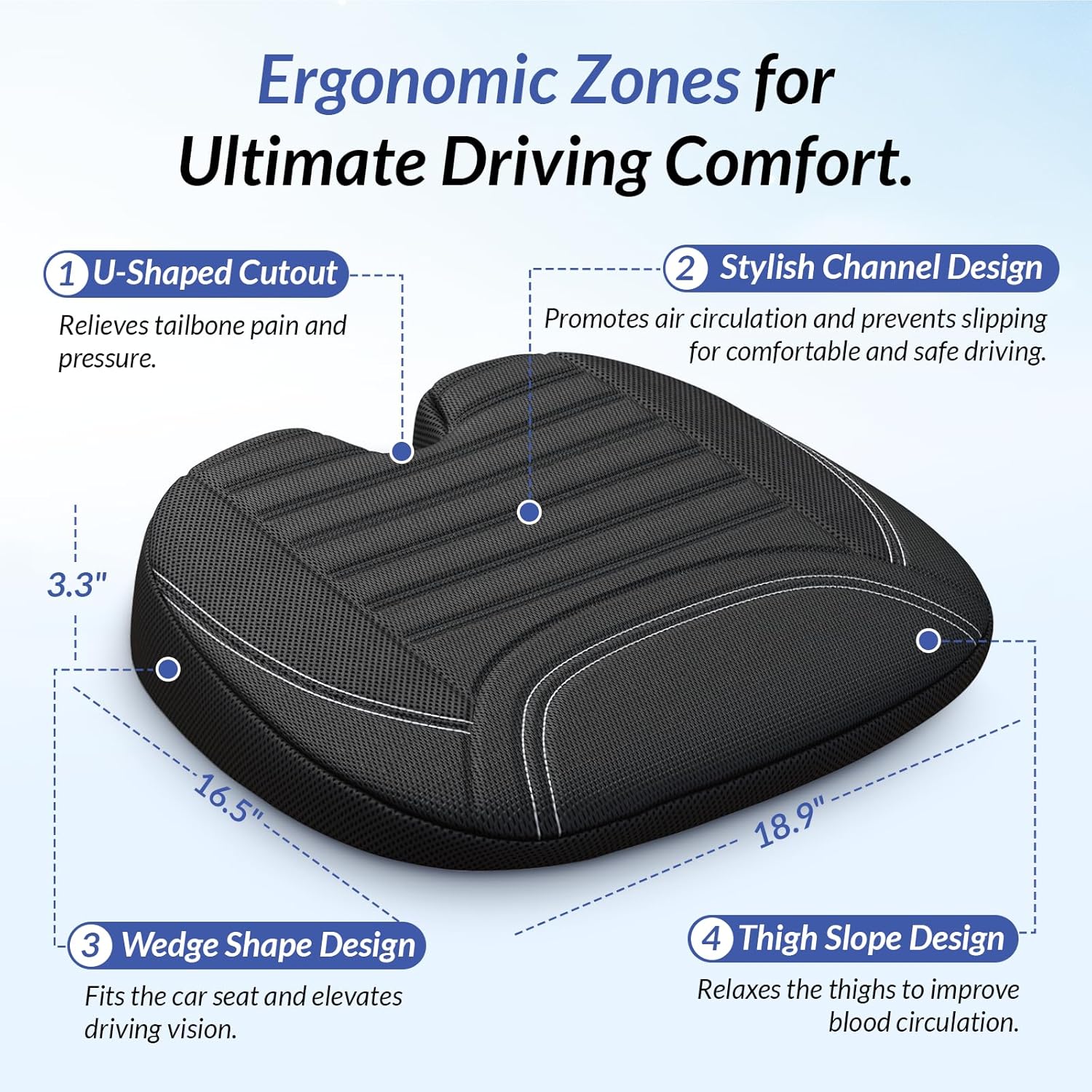 All-Season Breathable Memory Foam Car Seat Cushion Mesh Design Washable Office Use Height Booster Seat Cushions &amp; Pillow