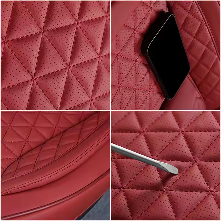 Wellfit Designer Wine Red Leather Car Seat Covers Full Set Luxury US Universal Car Accessories With Logo Protection Function