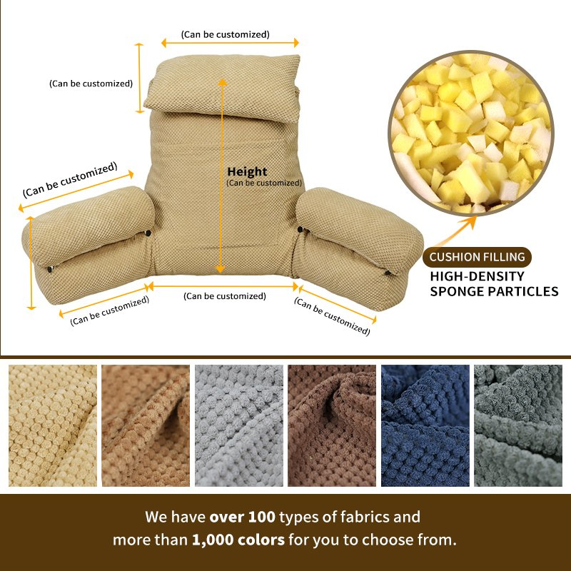 Bed Backrest Bedside Chair Seat Reading Pillow Lounger Lumbar Rest Back Pillow Cushion with Headrest and Armrest