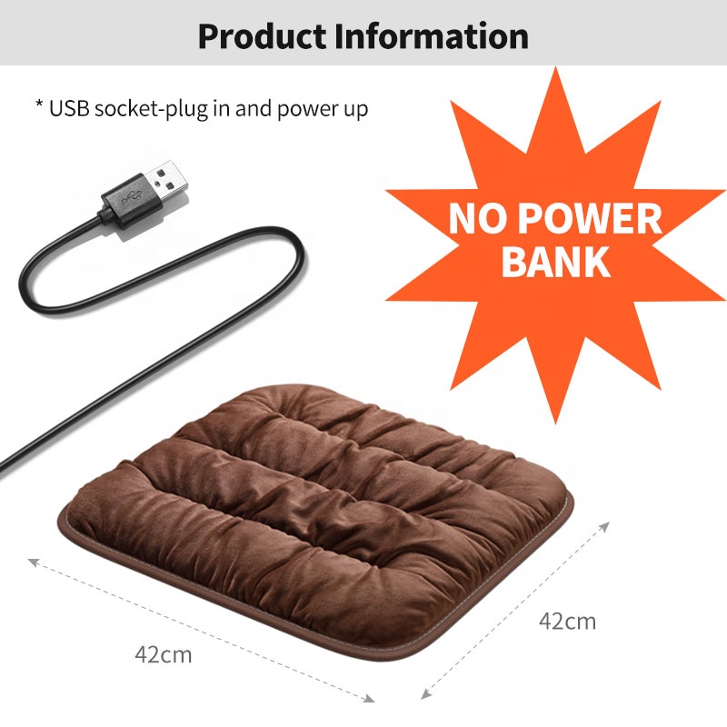 Anjuny Soft Quilted USB Car Seat Heater Pad Square Home Office Outdoor Heated Cushion Lumbar Pillows Foam Office Chair