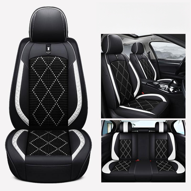Luxury Diamond Stitched PVC Leather Car Seat Cover Universal Full Set Interior Decorative Protector OEM ODM