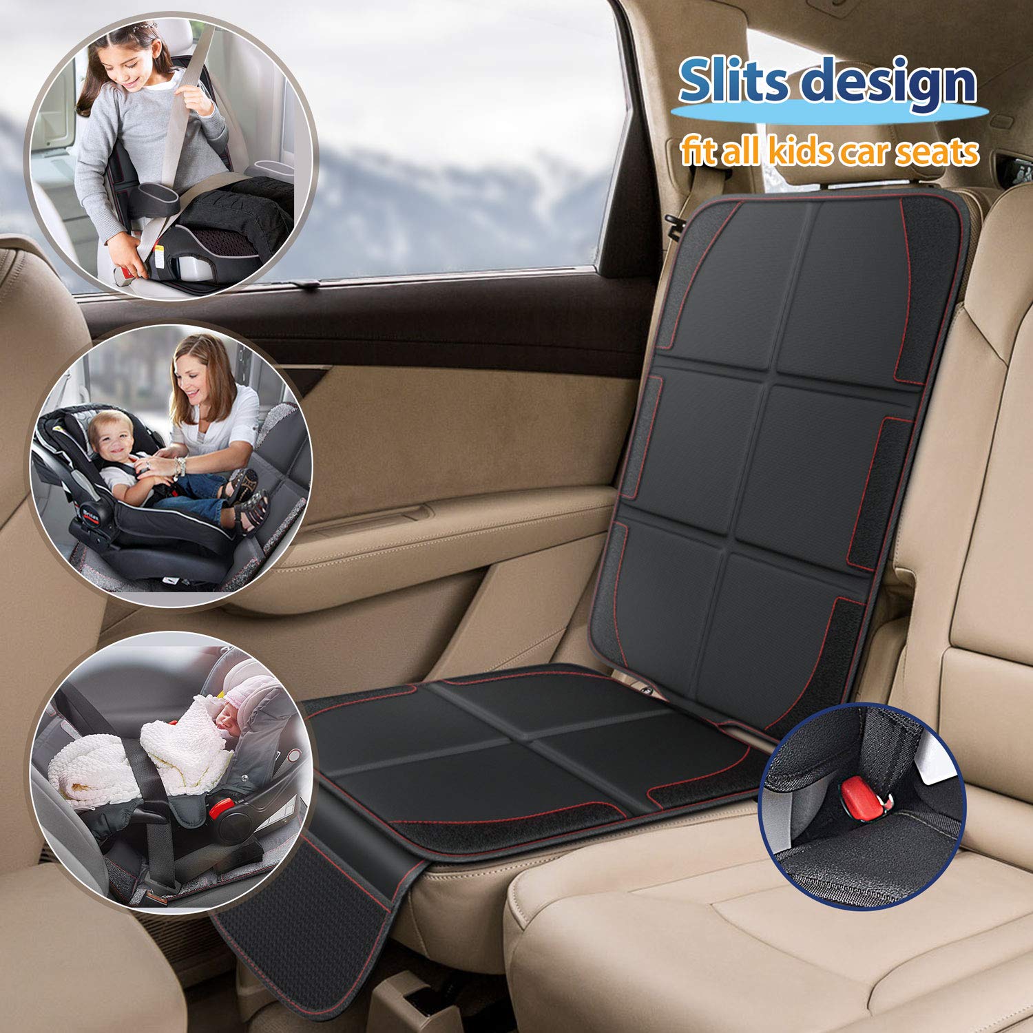 Leather Cushion Car Seat Protector Mat,Waterproof Child Baby Seat Protector with Storage Pockets for SUV, Sedan, Truck
