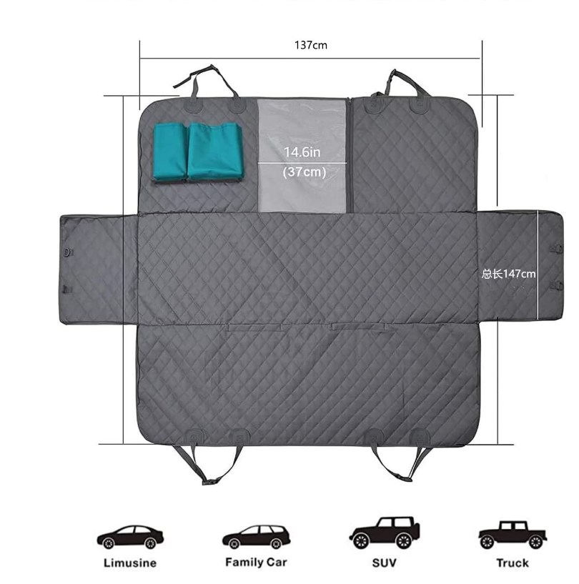 Large Waterproof Dog Seat Cover 600D Heavy Duty Oxford Material Scratch Proof Non-Slip Soft Back Seat Hammock for Pets