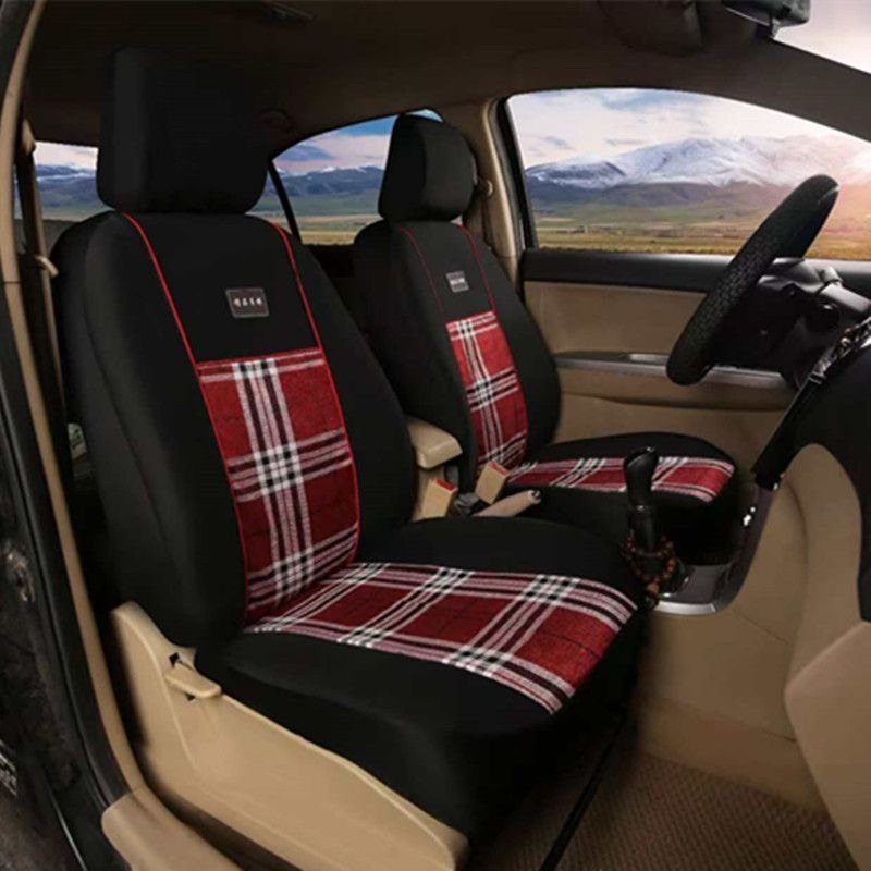 Linen plaid retro car seat cover