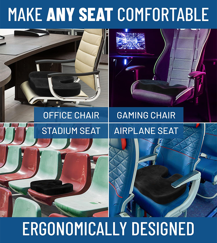 Ergonomic Memory Foam Seat Cushion Breathable Pain Relief Office Chair Cushion For Tailbone For Long Sitting Comfort