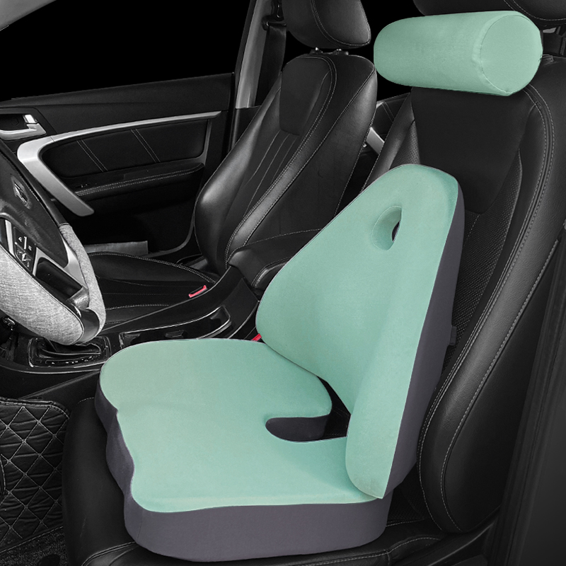 Premium Car Seat Cushion &amp; Back Support Pillow Set - Memory Foam For Pain Relief