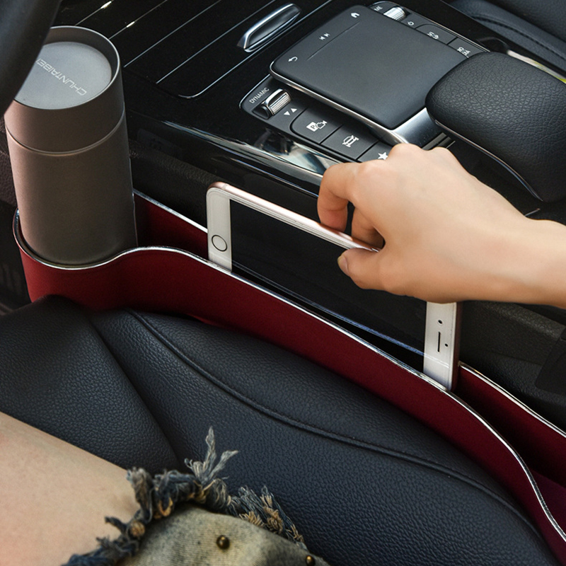Car Seat Gap Filler Organiser - Upgrade Car Side Seat Gap Filler with Cup Holder and Mobile Phone Holder - 2 Piece Set