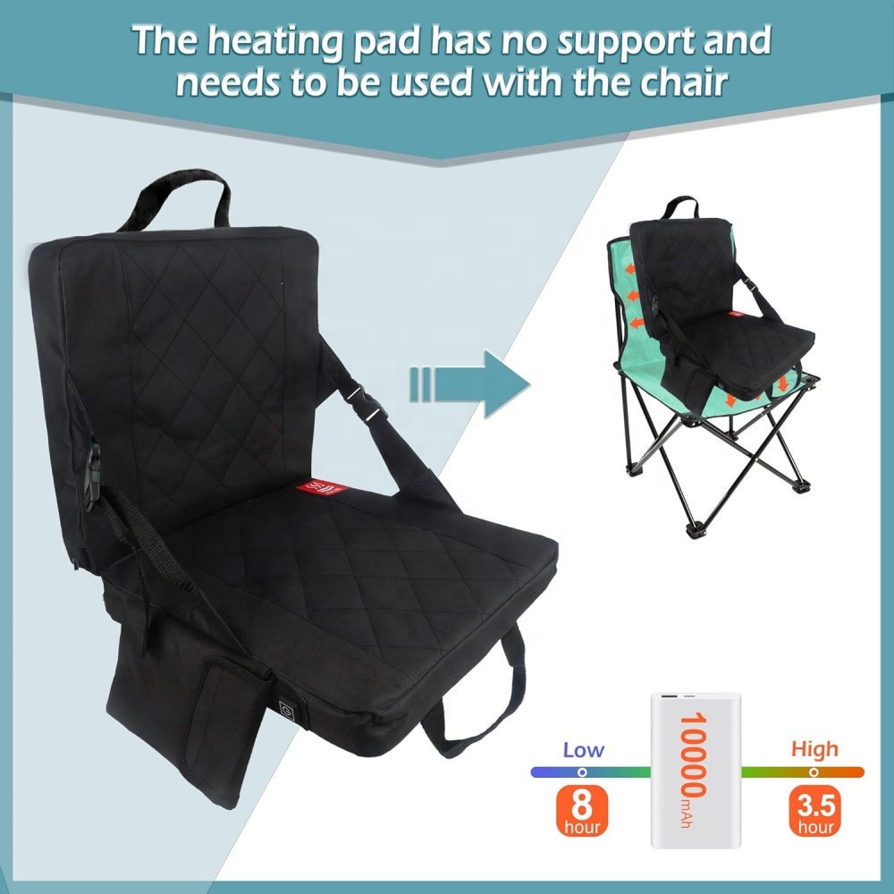 Foldable Heated Seat Outdoor Heating Backrest Cushion Heated Chair Cushion for Garden Camping Picnic Fishing