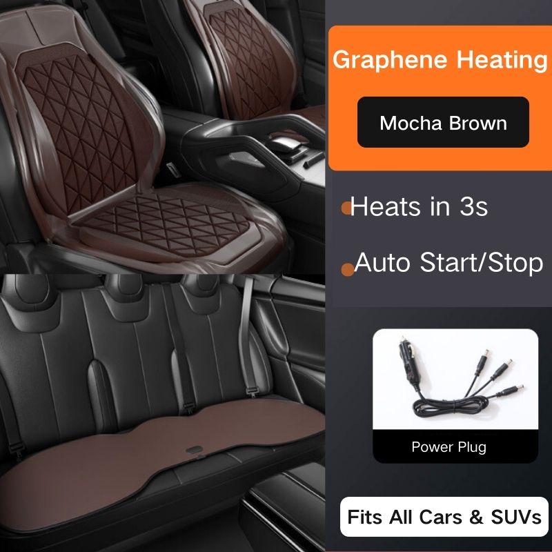 Universal Leather Car Heated Seat Cushion Graphene Technology Massage | Warm Keeping Lumbar Heater for Winter Driving Comfort