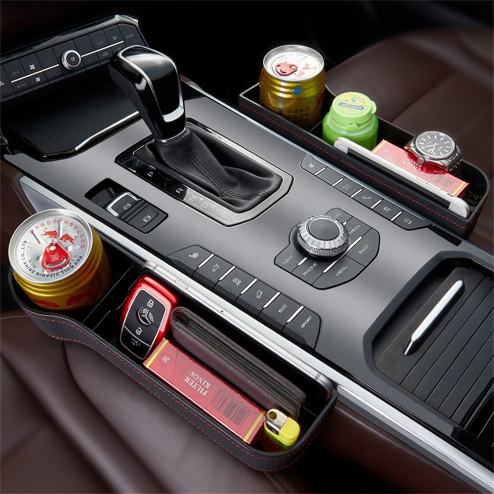 Custom Auto Seat Gap Filler Accessories Console Storage Box Seat Side Organizer with Cup Holder