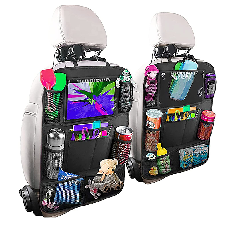 Custom Logo 600D Oxford Car Back Seat Organizer Storage Bag Clear Screen Car Box Storage With Touch Screen Tablet