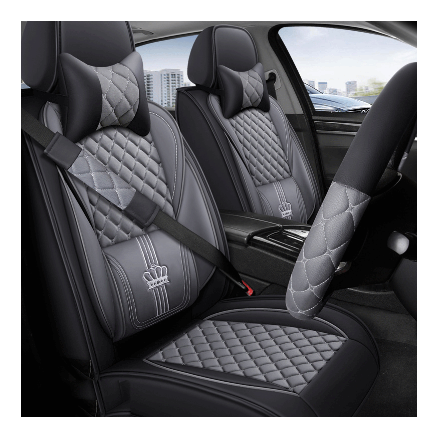 Gray Waterproof Cover Durable Well Fitting Front and Back 5 Seaters Full Set Nappa Leather Universal Car Seat Cover