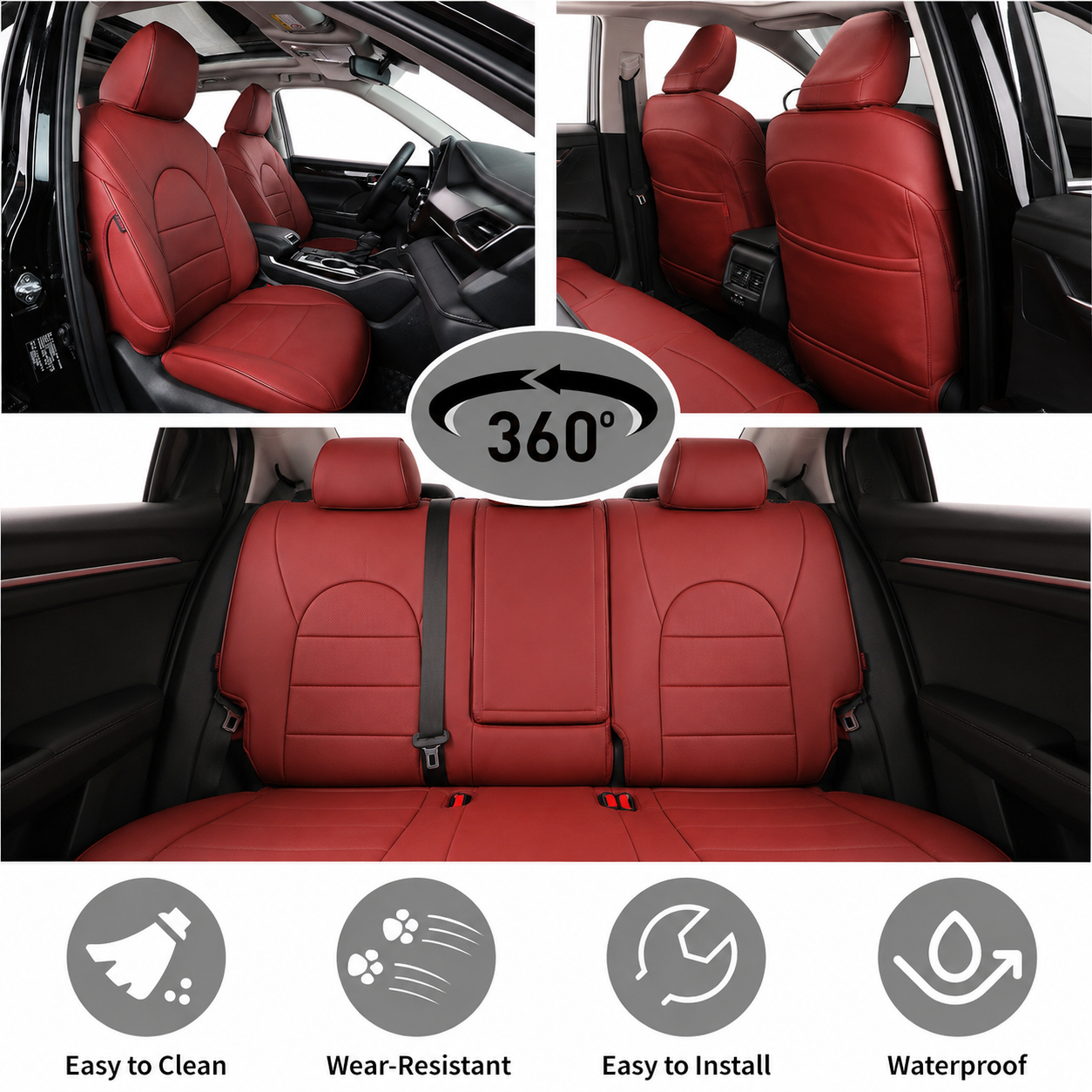 High Quality Universal Fit Red Custom Logo Leather Full Set Car Seat Cover