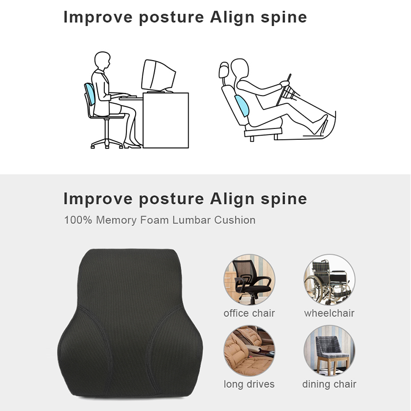 Mesh Cover Double Adjustable Strap Lumbar Support Cushion for Office Chair Back Support Cushion for Car Computer Recliner Memory