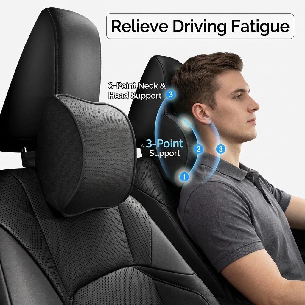 Ergonomic Breathable Mesh Car Neck Headrest Pillow for Driving Pain Relief, Universal Auto Neck Rest Support Cushion OEM Factory