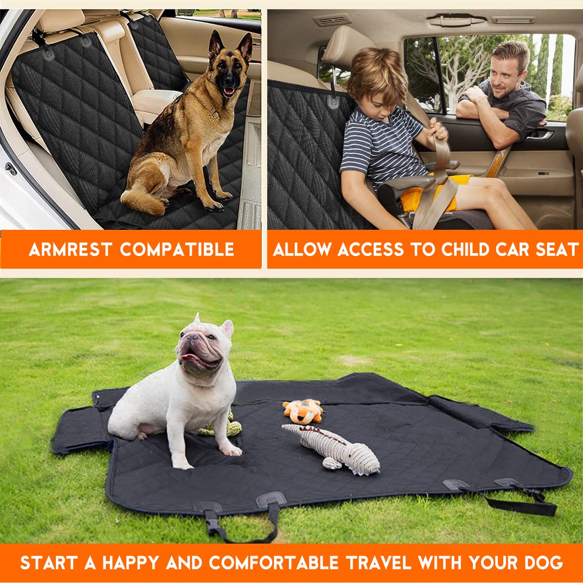Waterproof Dog Car Seat Cover with Seat Belt Non-Slip Bench Pet Car Seat Protector for Most Cars Trucks SUVs