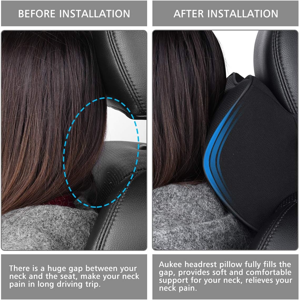 Memory Foam Car Neck Pillow Soft Leather Interior Headrest Cover for Accord Model for Home Office &amp; Driving-Black (1PC)