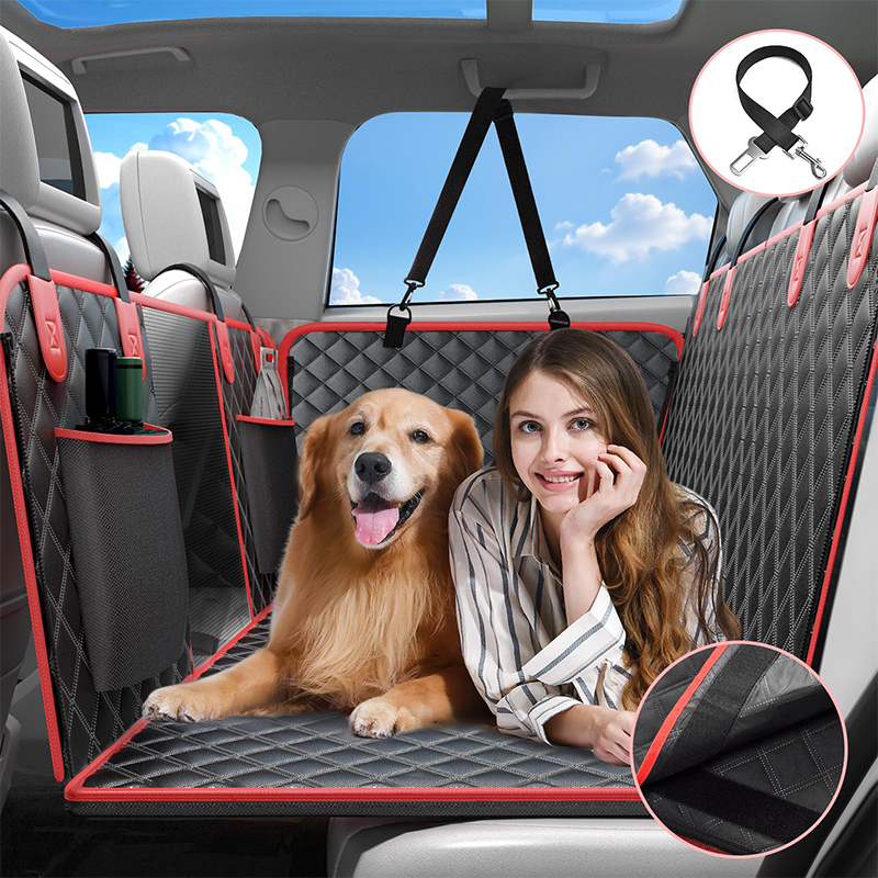 Dog Car Seat Cover Hard Bottom Back Seat Extender with Safety Belt, Heavy Duty Dog Hammock for SUV Truck Wholesale