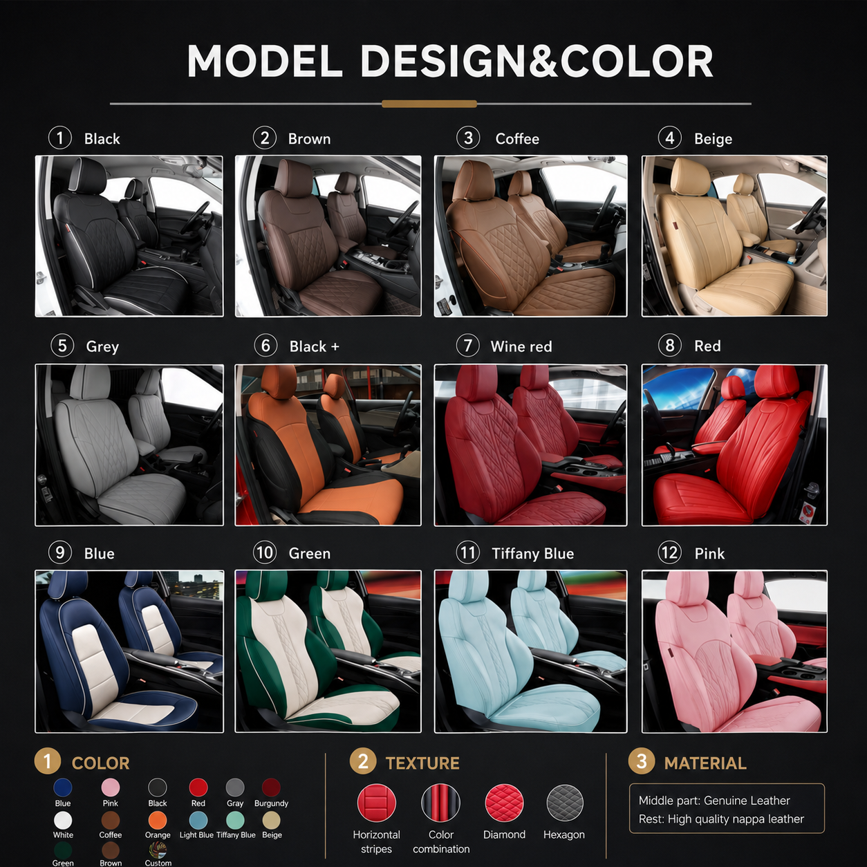 High Quality Universal Fit Red Custom Logo Leather Full Set Car Seat Cover