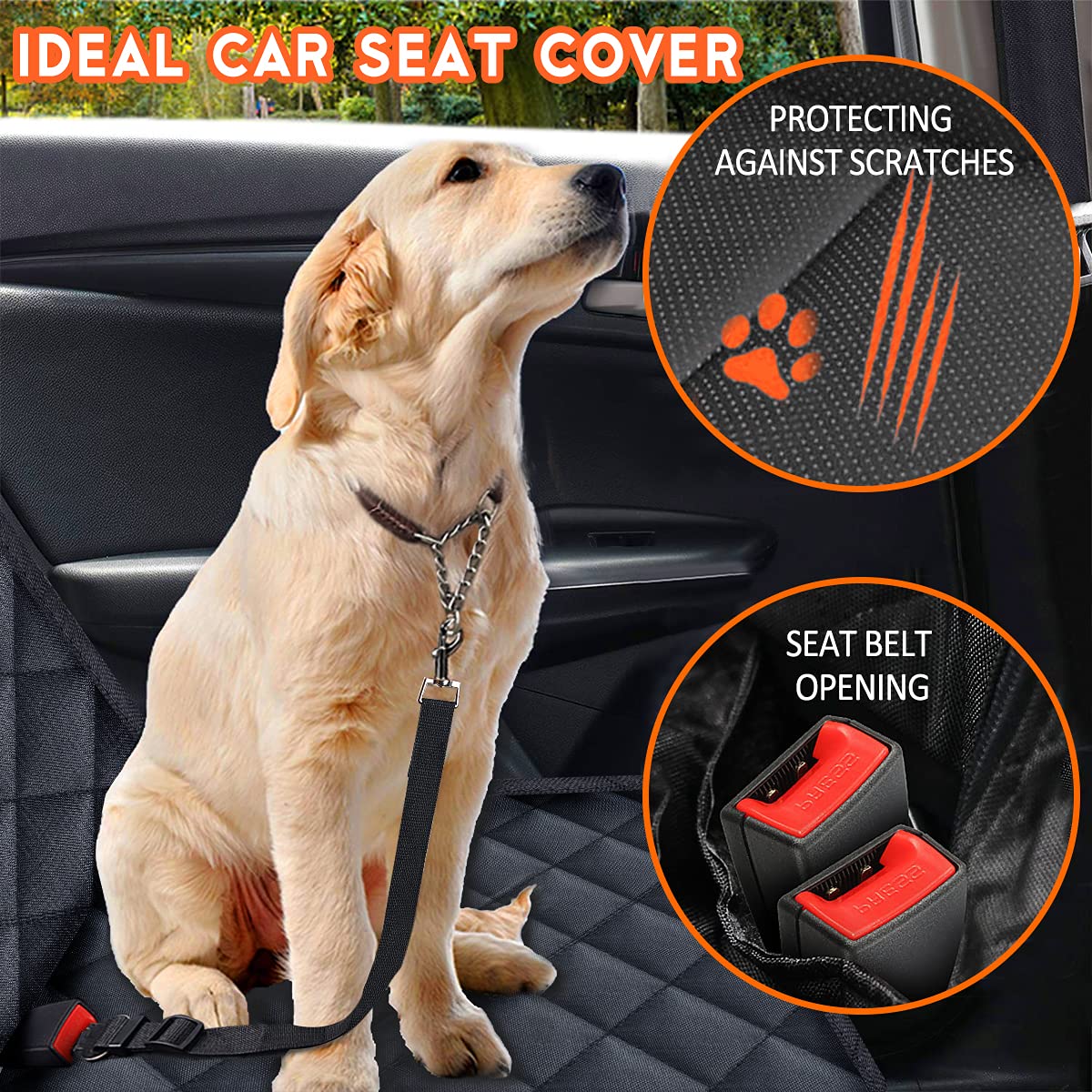 Waterproof Dog Car Seat Cover with Seat Belt Non-Slip Bench Pet Car Seat Protector for Most Cars Trucks SUVs