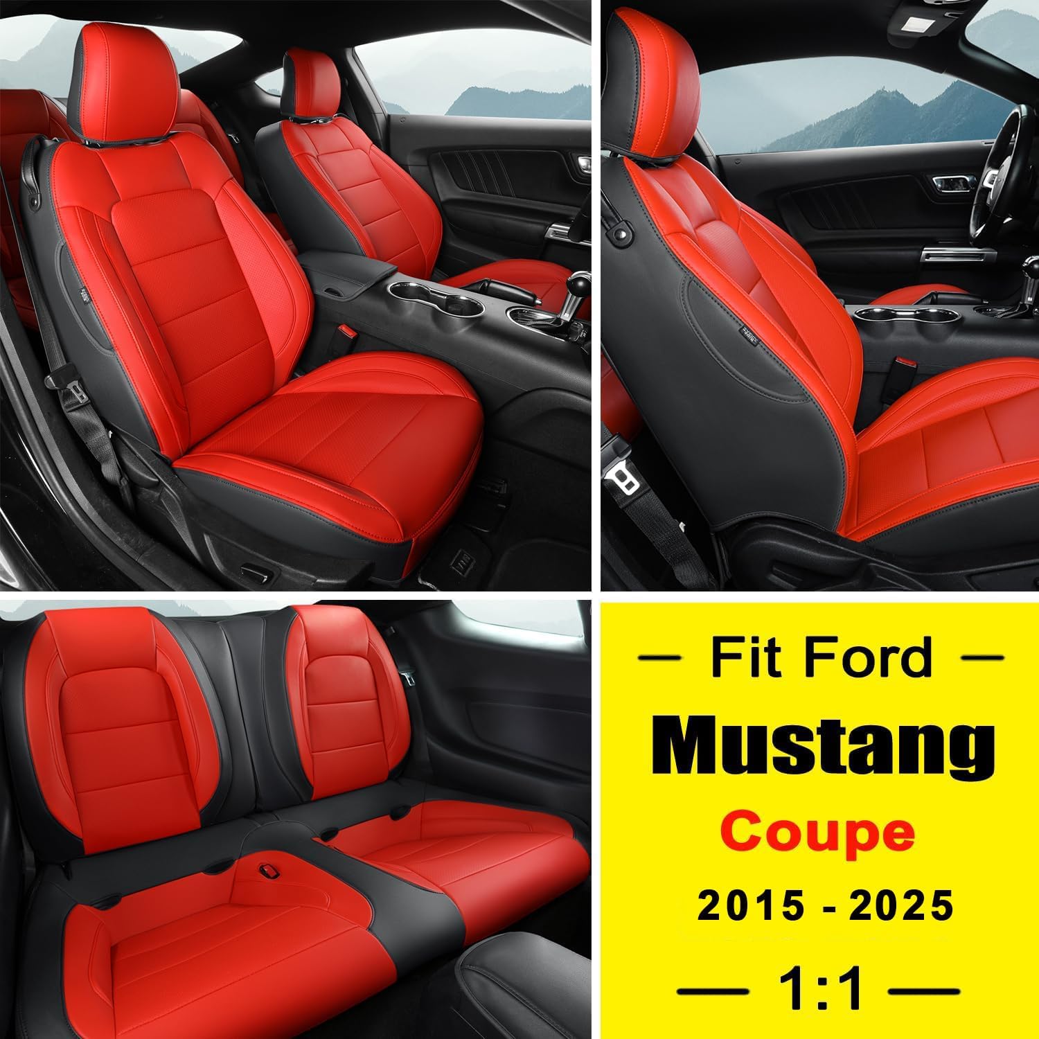 Sedan Car Custom Fit Car Seat Covers for Ford Mustang 2015-2024 Leather Full Set Five Seats Protector Napa Leather