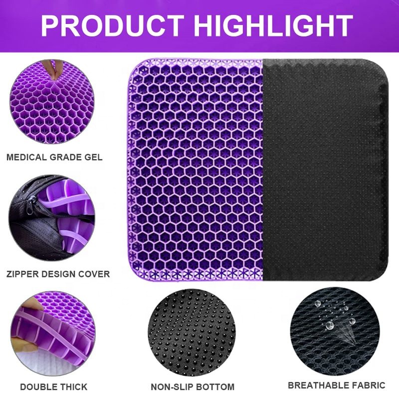 High Quality Comfort TPE Gel Cooling Square Seat Cushion Polyester Cover Relief Pain Ergonomic OEM ODM Functional Seat Cushion